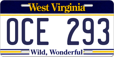 WV license plate OCE293