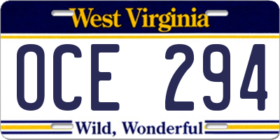 WV license plate OCE294