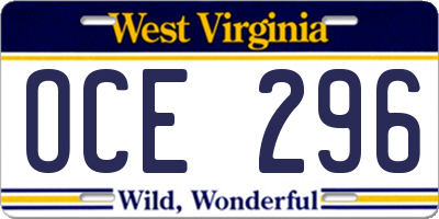 WV license plate OCE296