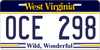 WV license plate OCE298