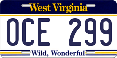 WV license plate OCE299