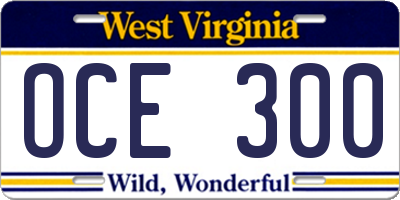 WV license plate OCE300