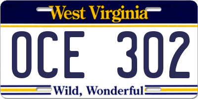 WV license plate OCE302