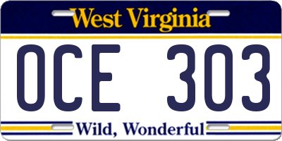 WV license plate OCE303