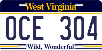 WV license plate OCE304