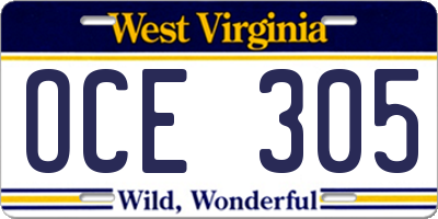 WV license plate OCE305