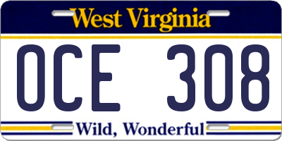 WV license plate OCE308