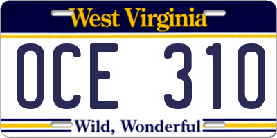 WV license plate OCE310