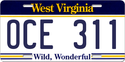 WV license plate OCE311