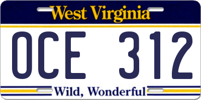 WV license plate OCE312