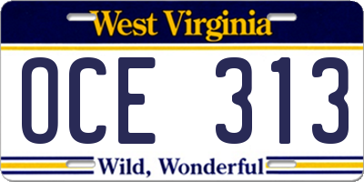 WV license plate OCE313