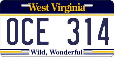 WV license plate OCE314