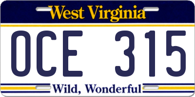 WV license plate OCE315
