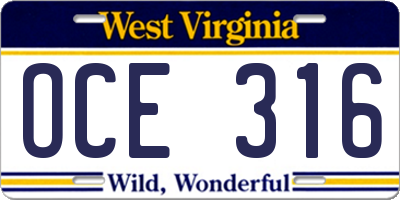 WV license plate OCE316