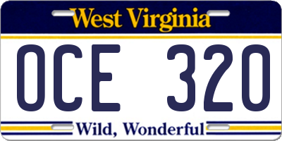 WV license plate OCE320