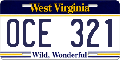 WV license plate OCE321