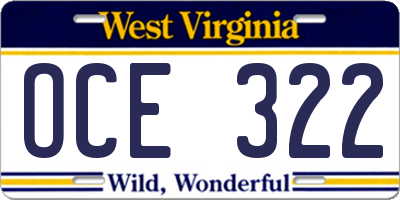 WV license plate OCE322
