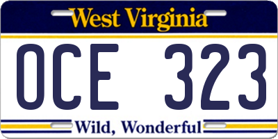 WV license plate OCE323
