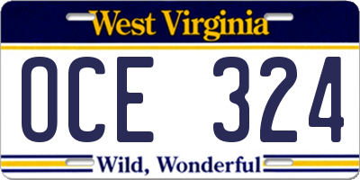 WV license plate OCE324