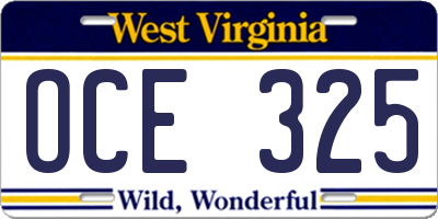 WV license plate OCE325