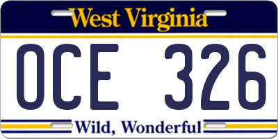 WV license plate OCE326