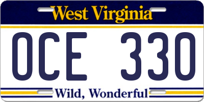WV license plate OCE330