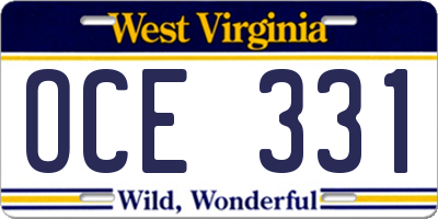 WV license plate OCE331