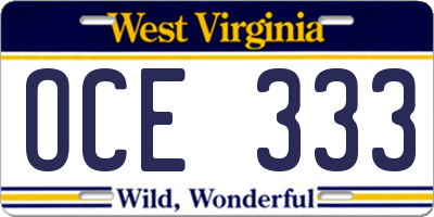 WV license plate OCE333