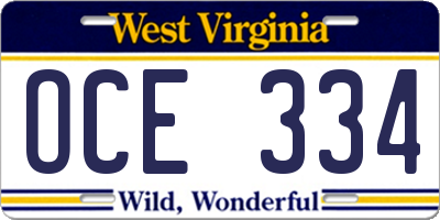 WV license plate OCE334