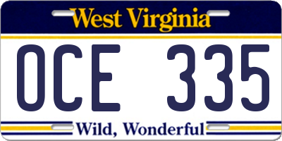 WV license plate OCE335
