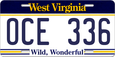 WV license plate OCE336