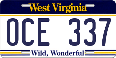 WV license plate OCE337