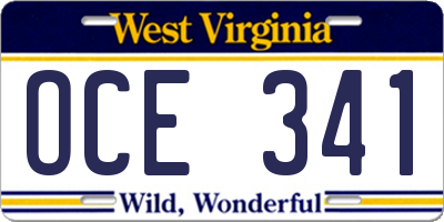 WV license plate OCE341