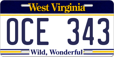 WV license plate OCE343