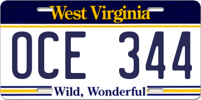 WV license plate OCE344