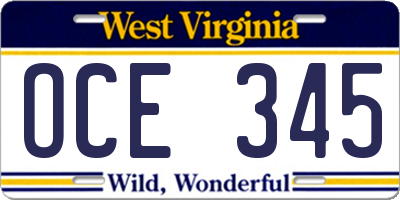 WV license plate OCE345