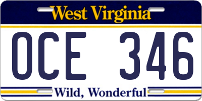 WV license plate OCE346