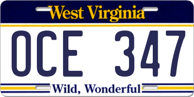 WV license plate OCE347