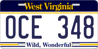 WV license plate OCE348