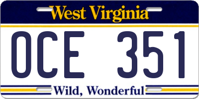 WV license plate OCE351