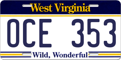 WV license plate OCE353