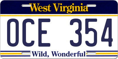WV license plate OCE354