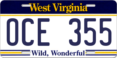 WV license plate OCE355
