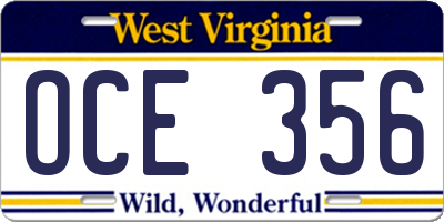 WV license plate OCE356