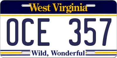 WV license plate OCE357