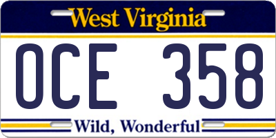 WV license plate OCE358