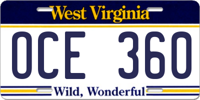WV license plate OCE360