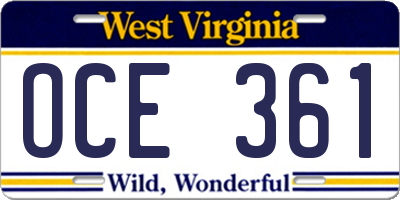 WV license plate OCE361
