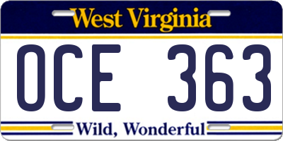 WV license plate OCE363
