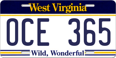 WV license plate OCE365